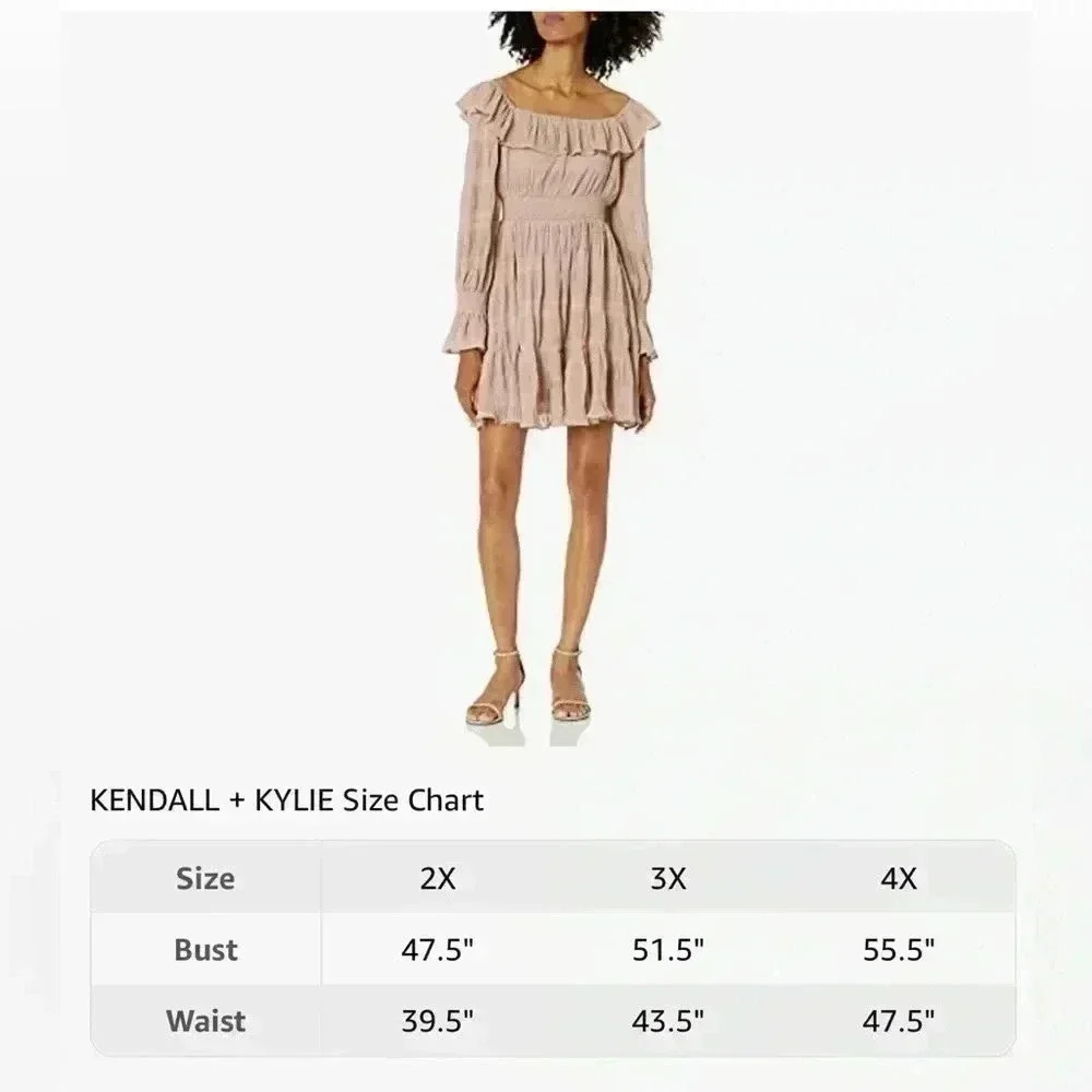 Kendall + Kylie Women's Square Neck Ruffle Mini Dress size 2X - Picture 4 of 4